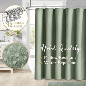 Fabric Shower Curtain with Hooks 230 GSM Heavy-Duty Weighted-Hem Hotel Luxury